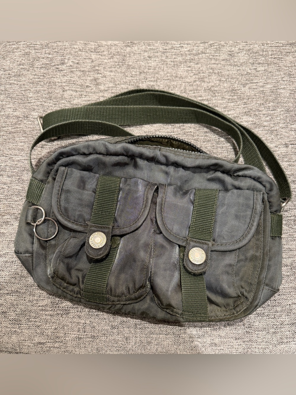 Vintage Y2K Levi's Khaki Green Distressed Crossbody Bag with Dual Front Pockets